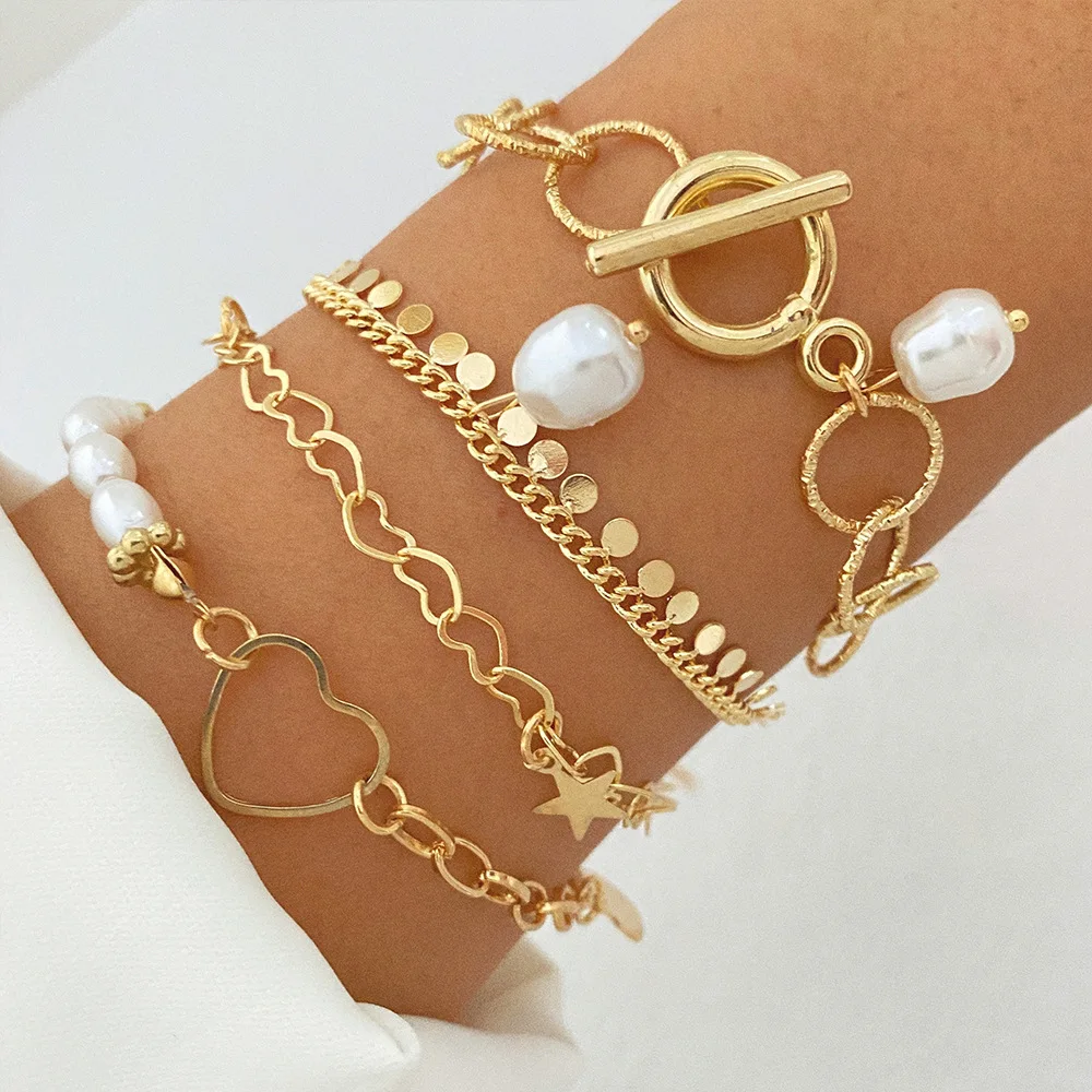 High Quality Gold Plated Fashion Bracelet Jewelry Cuban Snake Bead Chain Bracelet Bangle Bracelet set