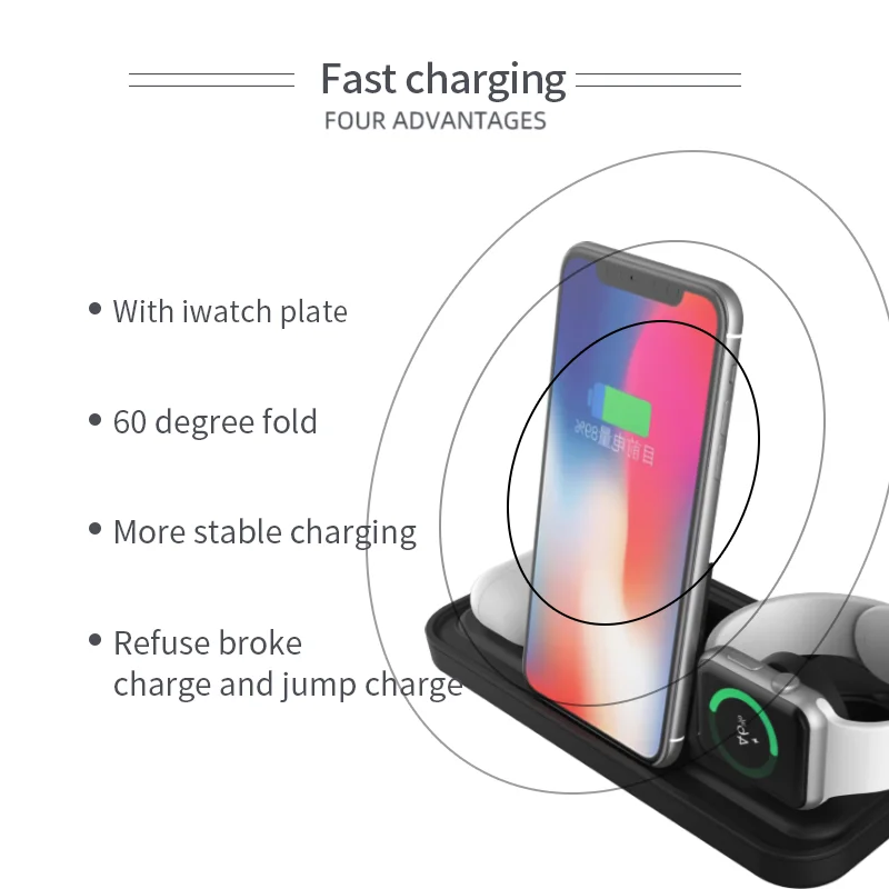 fast wireless charging Qi standard 15W earbuds phone iwatch 3 in 1 wireless charging stand