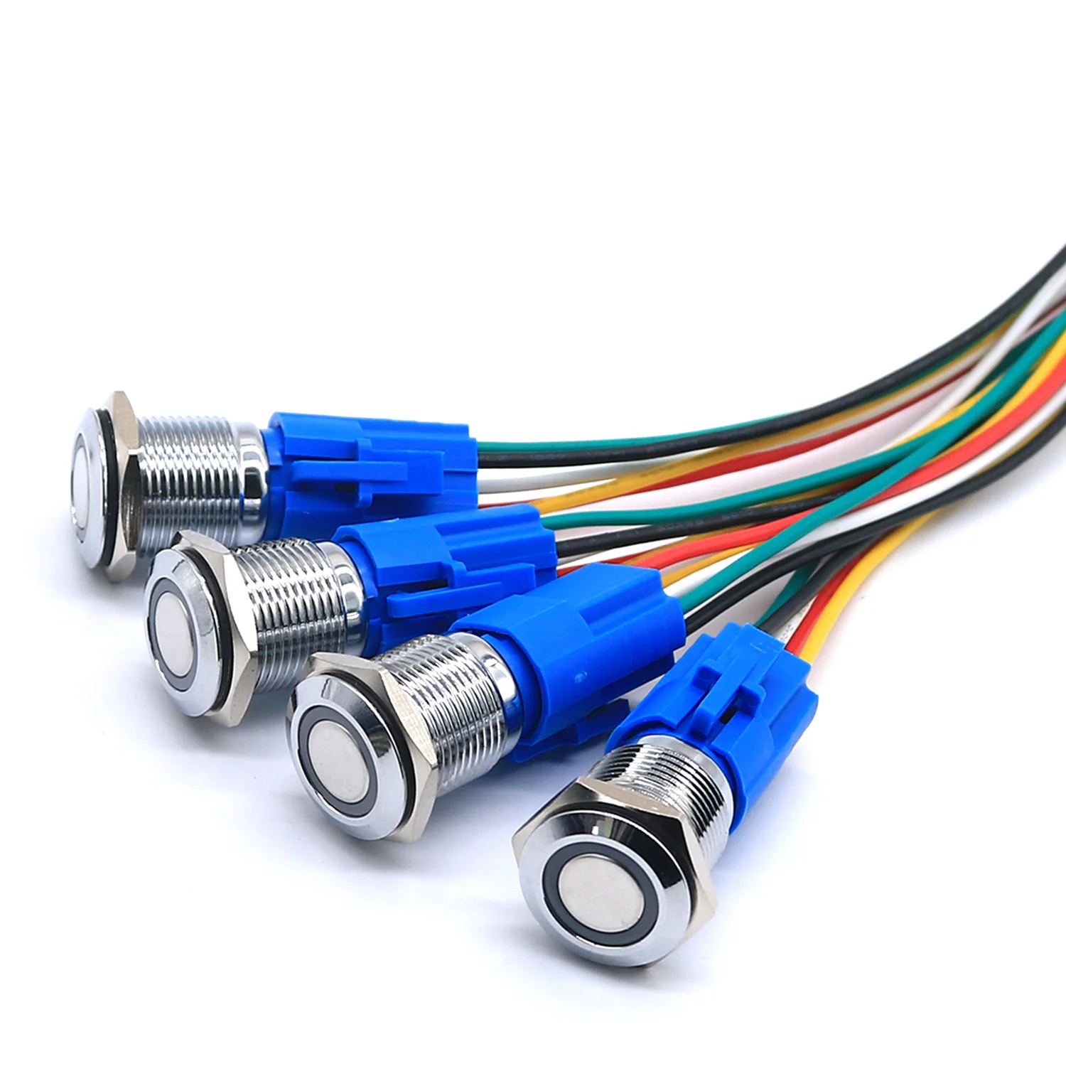 19mm On Off 5v 12v 24v Illuminated Push Button Switch With Harness Connector