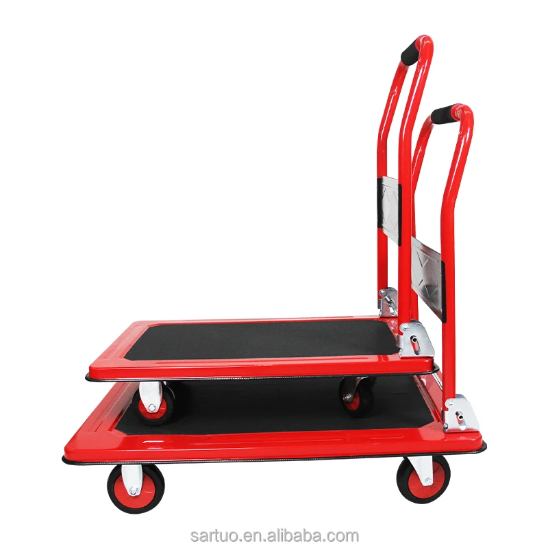 Red steel trolley Four-wheeled truck New product trailer logistics Workshop Easy to store hand cart