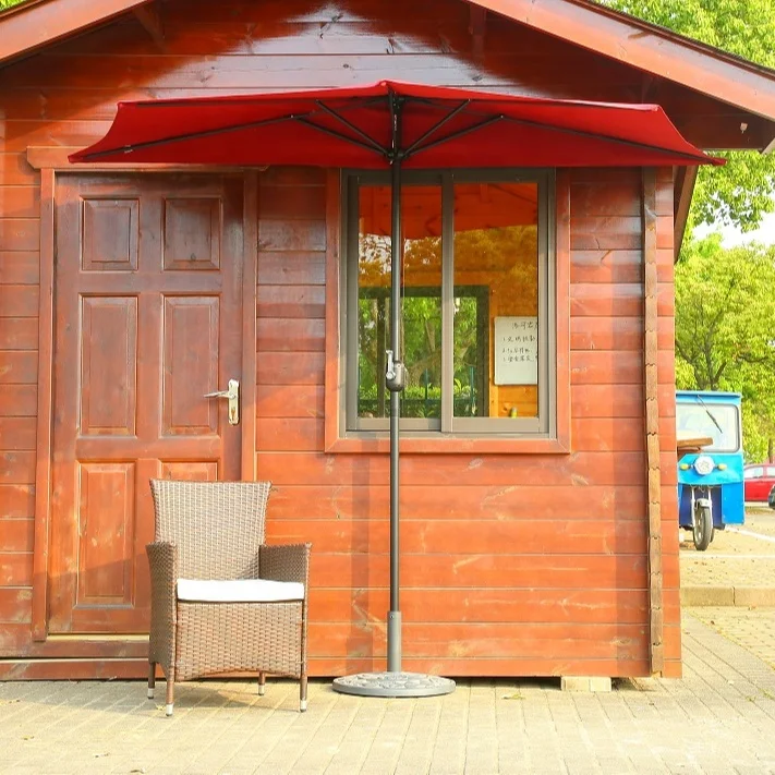 Wall Patio Uv Proteccion Led Solar Umbrella Windproof Half Round Commercial Cafe Restaurant Outdoor Furniture Modern