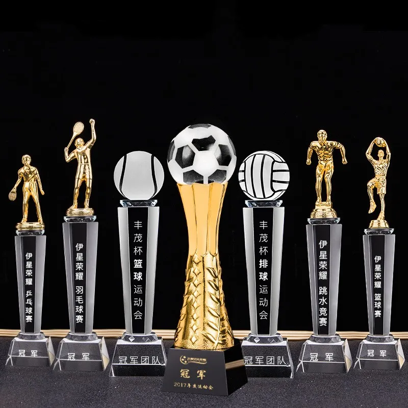 Honor of crystal Custom Blank K9 Glass Football Trophy sports trophies and medals crystal resin metal football trophies any ball