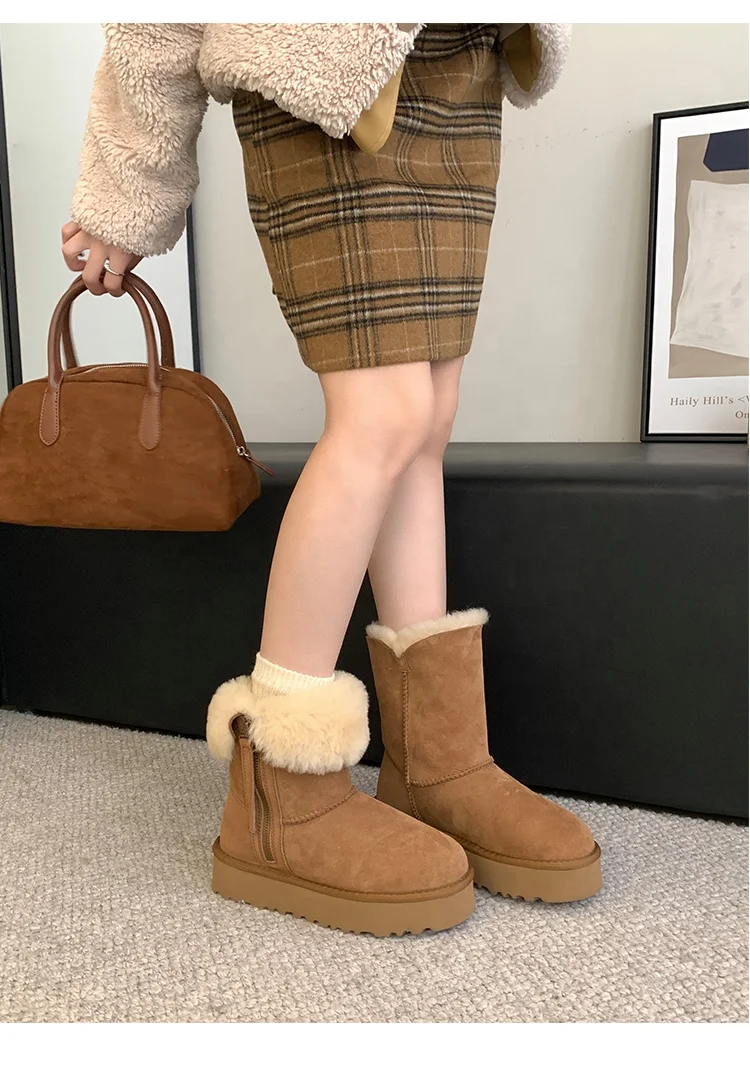 wholesale new style comfortable luxury high quality flat heel fashion boots non-slip  winter cow suede soft warm snow boots
