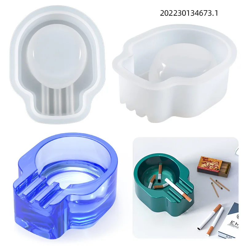 W429 Diy Crystal Drop Resin Gypsum Ashtray Silicone Mold skull Storage Box