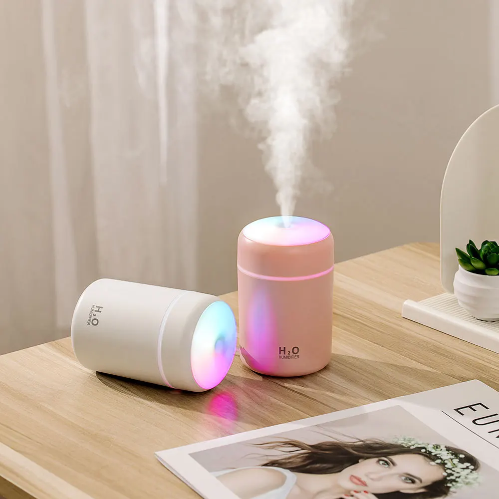 Cup Aroma Oil Diffuser Mist Maker Air Purifier Night Light Car Home Sprayer Household Office 300ml Humidifier Portable USB Color
