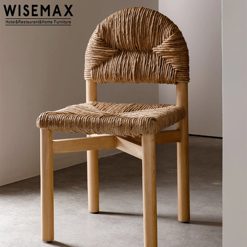 Мебель WISEMAX, современная мебель для столовой, винтажный обеденный стул из массива дерева с тканым сиденьем, ротанговый деревянный стул, патио