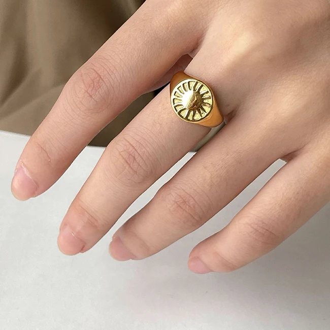 Custom Sun Rings Stainless Steel Jewellery Signet Ring 18K Gold Plated Jewelry for Women anillos bijoux anel schmuck joias joyas