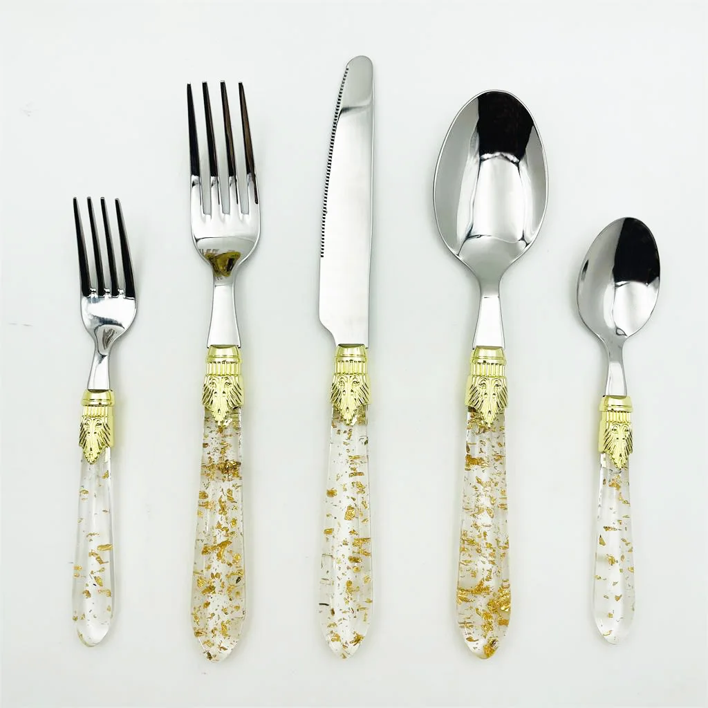 Acrylic handle flatware hotel restaurant tableware luxury dinnerware 18/10 stainless steel royal cutlery set