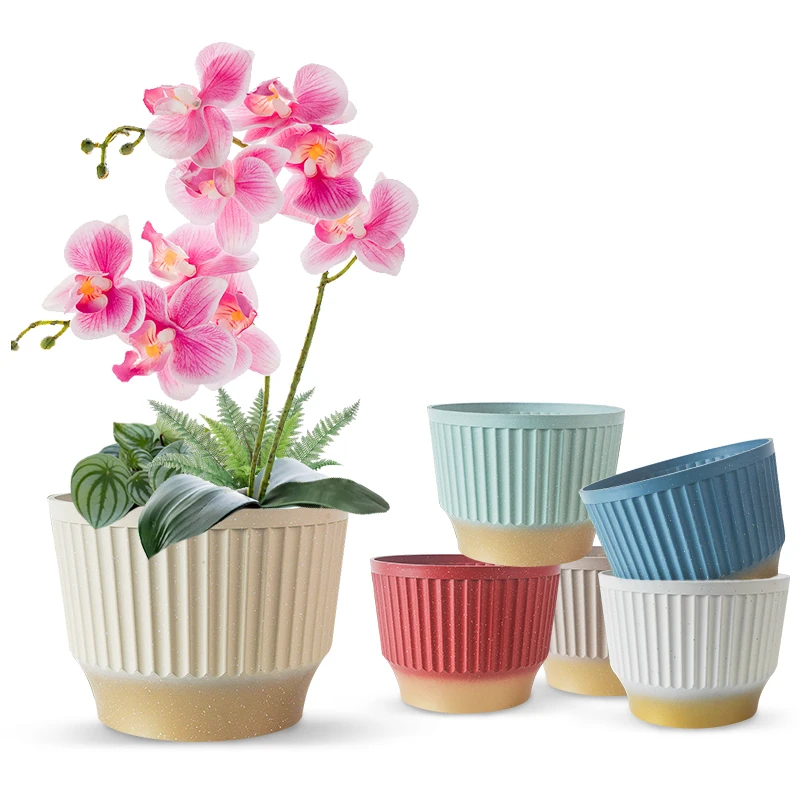 Новый дизайн, круглый пластиковый цветочный горшок с зеленым камнем, цветочный горшок для балкона, сада, горшок для цветов и выращивания суккулентов