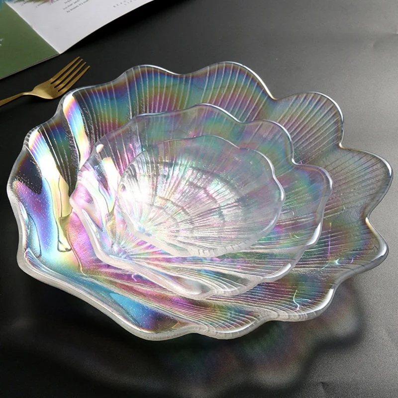 Wholesale Beautiful Shell Shape Dinnerware Set Fruit Nuts Blue Colored Glass Wedding Dishes