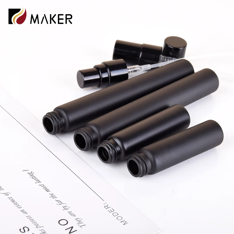 Portable 5ml 10ml matte black mini parfum atomizer empty fine mist travel small glass sample perfume dispenser bottle with pump