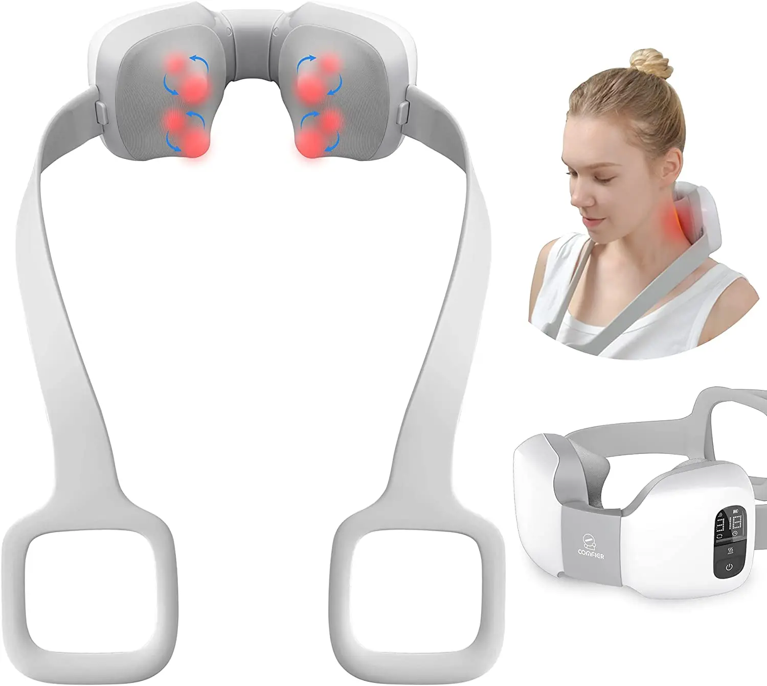 Travel Neck Massager with Heat Shiatsu Neck Massager Cordless for Pain Relief 4 Modes LCD Display Portable Neck Massage