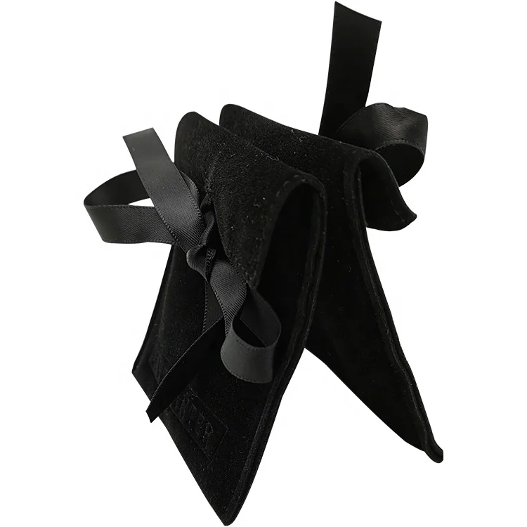 Custom Embossed Logo Small Jewelry Packaging Pouch Black Velvet Bag Suede Jewelry Envelopes Pouch Jewelry Organizer With Bow