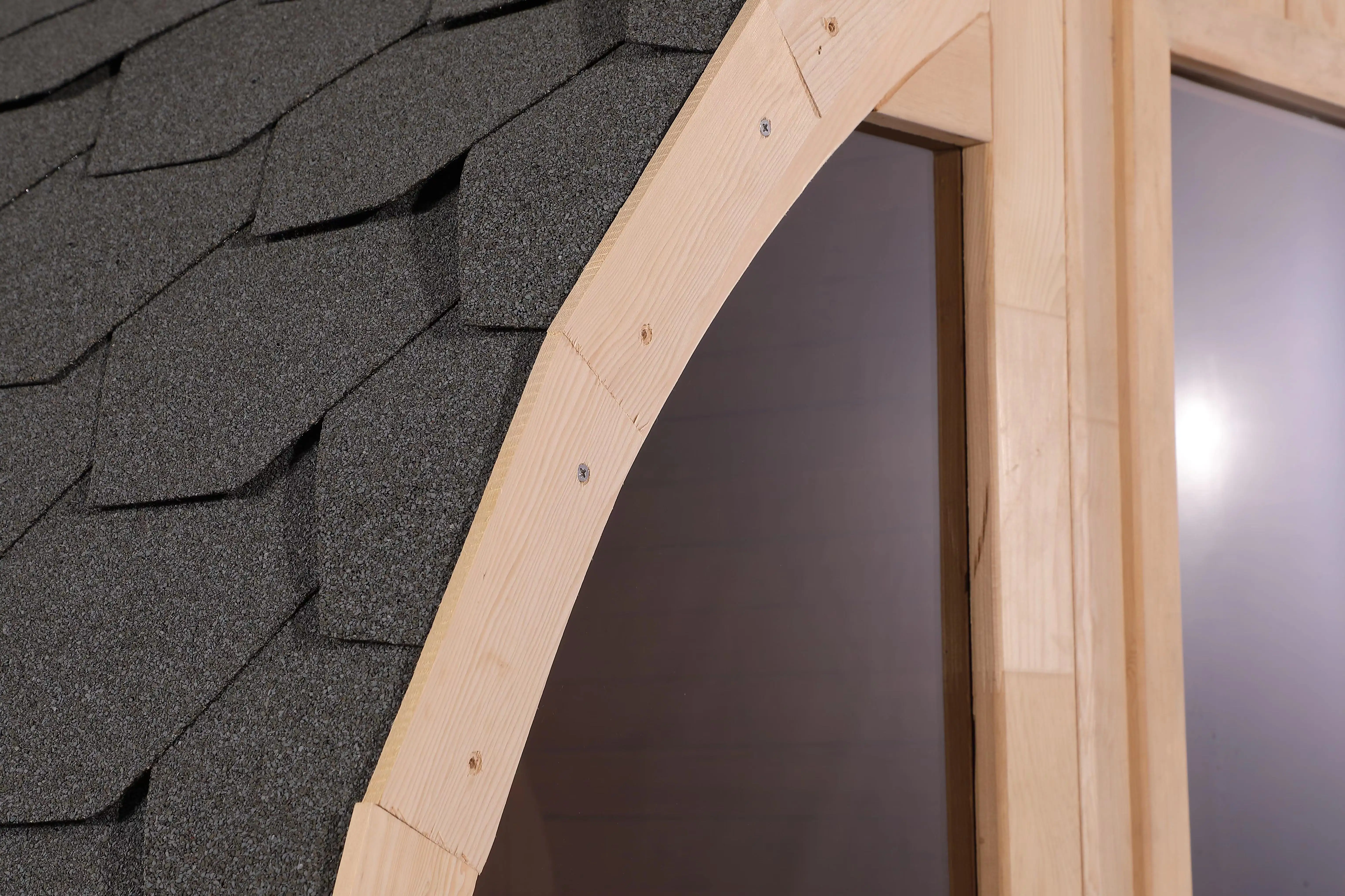 Outdoor Spruce Barrel Sauna With Panoramic Window And Steam Room For 6 persons