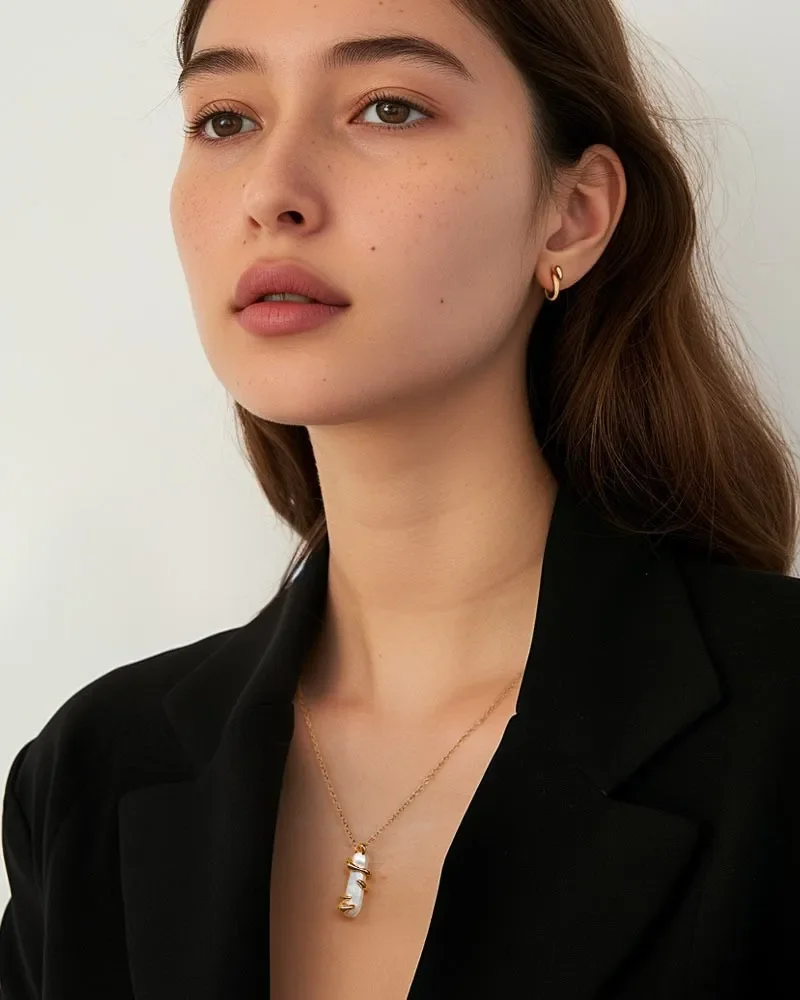 Milskye wedding fine fashion jewelry couple set 925 silver 14K baroque pearl toothpick pendant necklace