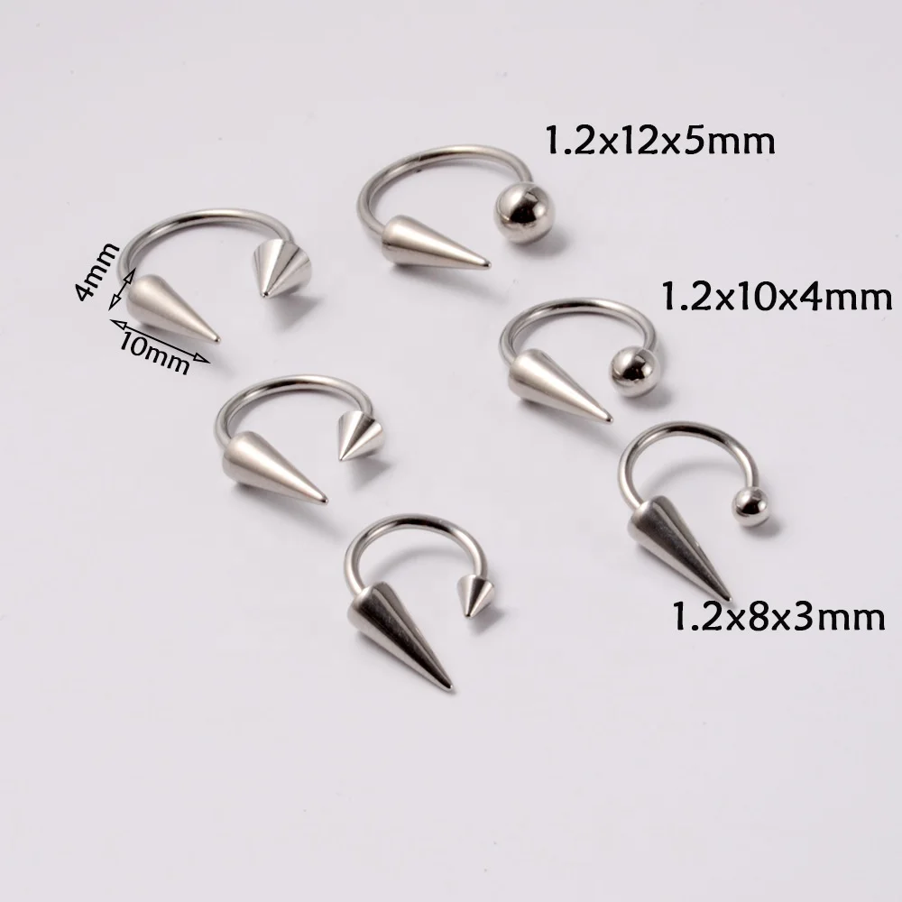 Surgical Steel Cone Lip Ring Personality Cool Punk Devil Horseshoe Unisex External Thread Body Piercing Jewelry