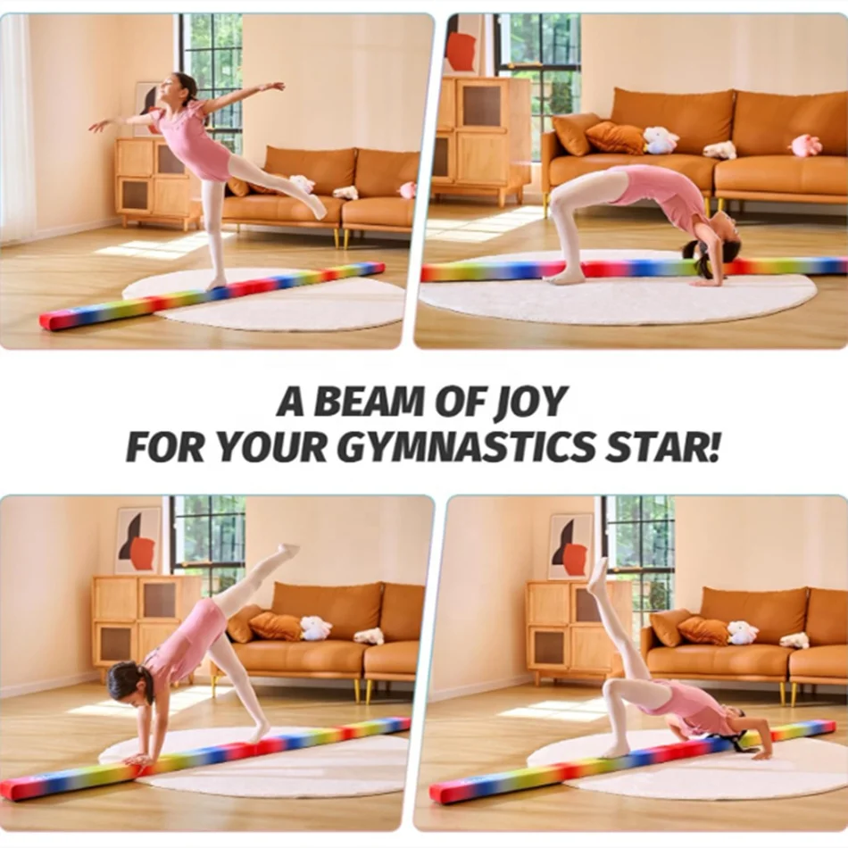 Wellshow Sport Gymnastics Balance Beam Floor Balance Beam with Carry Handles Anti-Slip Base for Kids Beginners Gymnasts