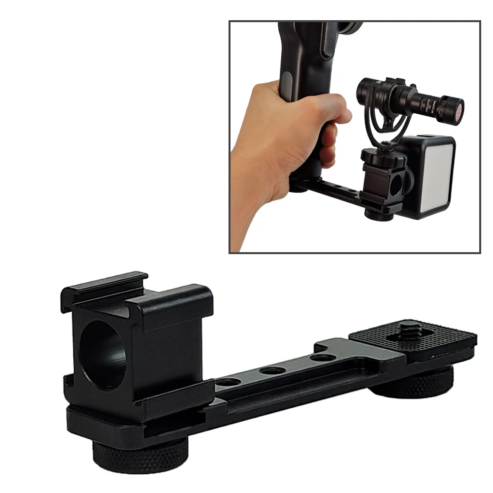 Triple Hot Shoe Microphone Mount Extension Bar Three Cold Shoe Mount Extension Bracket Adapter for DJI OSMO Gimbal Stabilizer