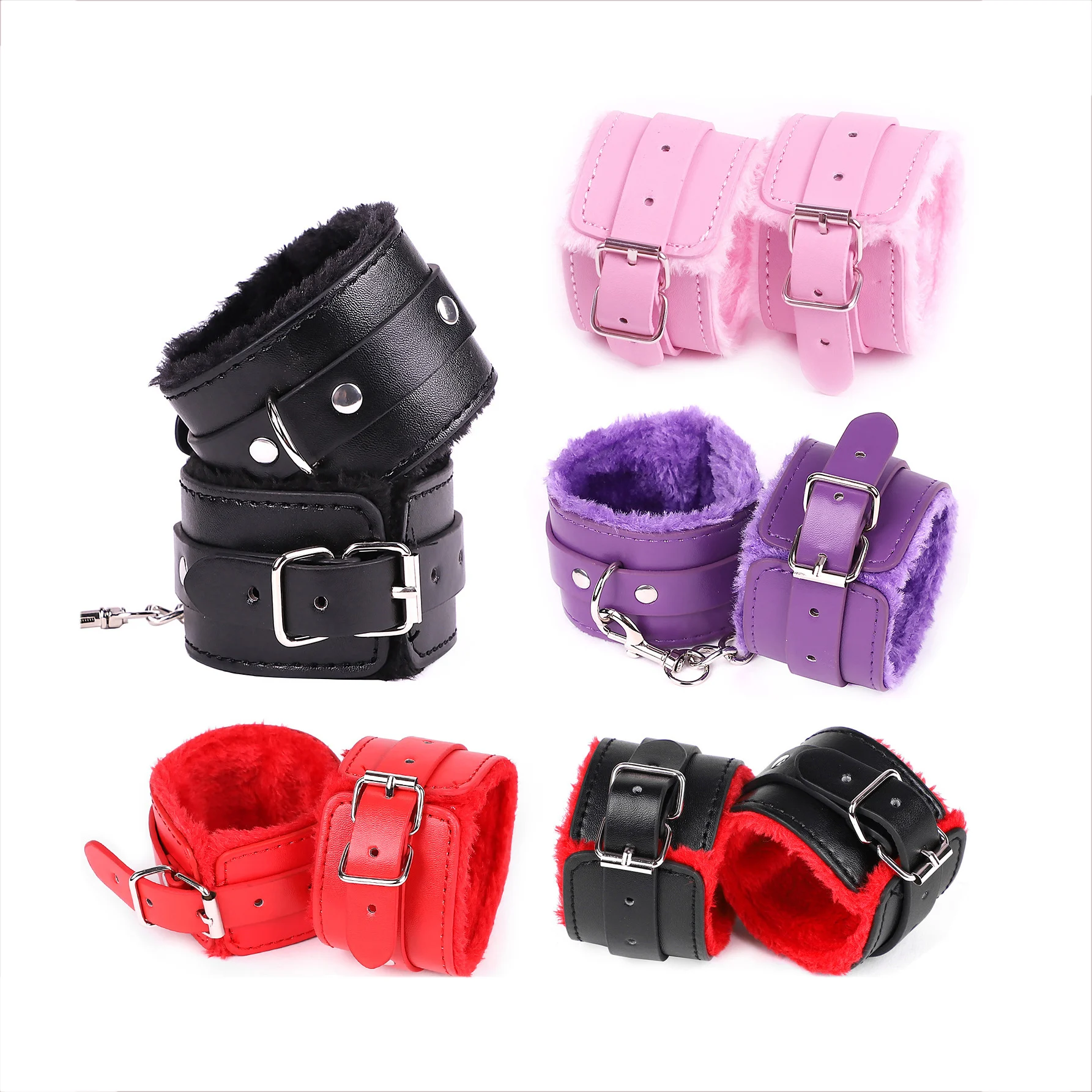 Fluffy Wrist Handcuffs Bracelet Plush Role Play Exercise Bands Adjustable Leash Chain for Women Home Yoga Gyms Party Cosplay
