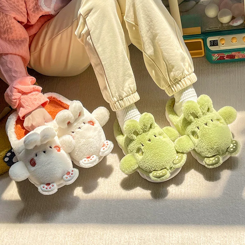 Cartoon cute rabbit fluffy slippers winter indoor home thickened non-slip soft sole bedroom plush slippers women