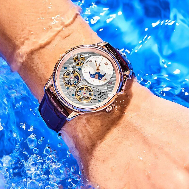 Luxury Central Double China Tourbillon Watch Automatic Movement Skeleton Custom Logo