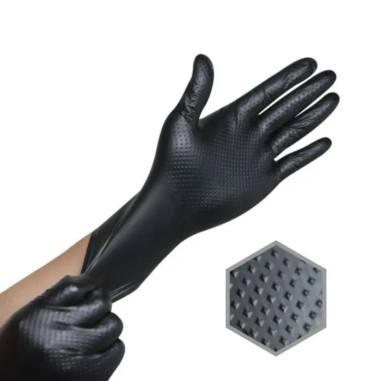 6 Mil Nitrile Glove Wholesale Disposable Nitrile Gloves Powder Free Auto Repair Oil Proof Anti-slip Black Diamond Nitrile Gloves