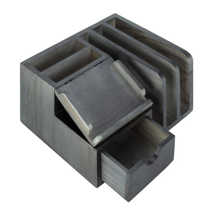 modern Grey Wooden Desktop Organizer with  Note Pad Holder Mail Sorter wood pad rack office organizer
