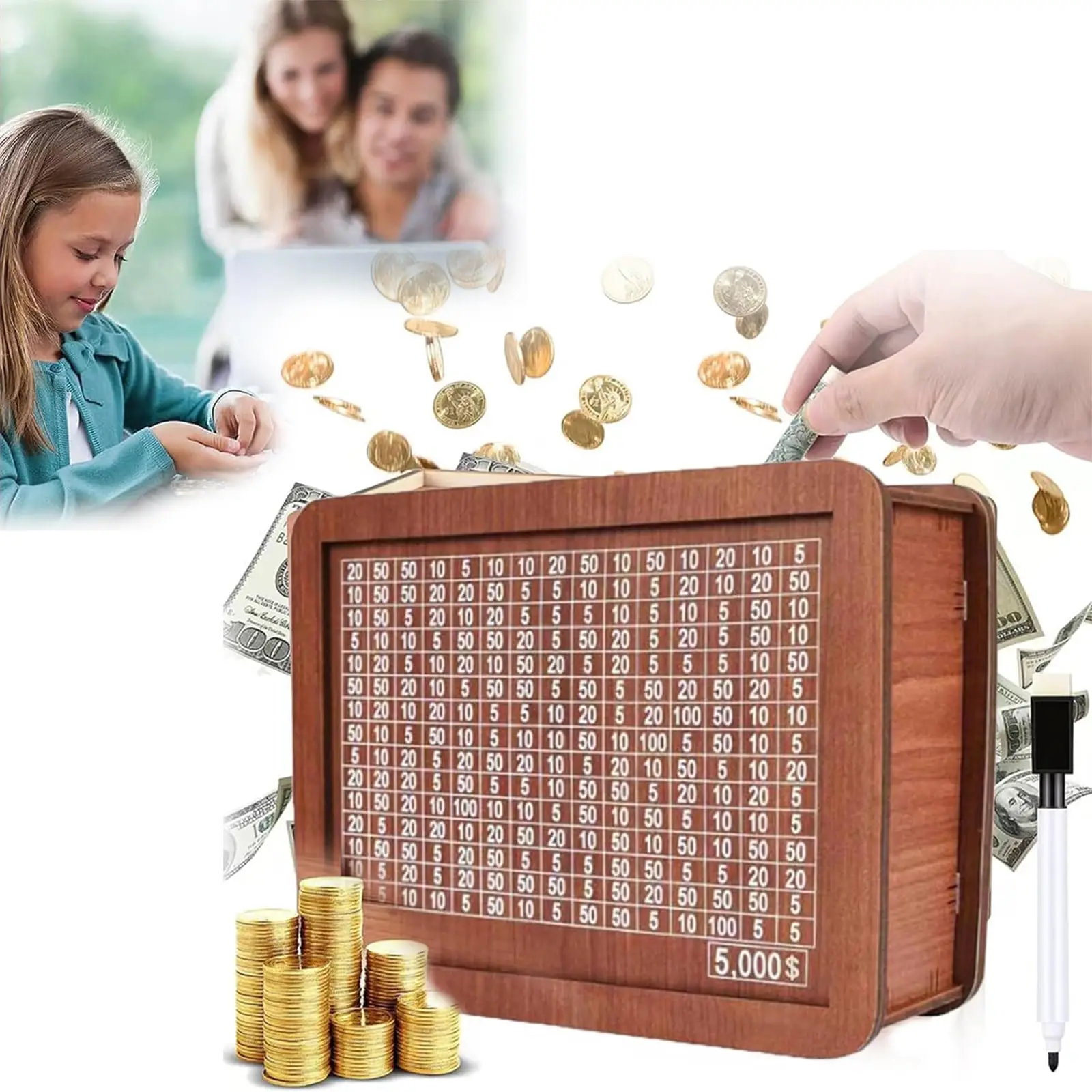 Wooden Piggy Bank for Adults and Kids Coin Counter Savings Money Box in Pig Pattern for Money Storage