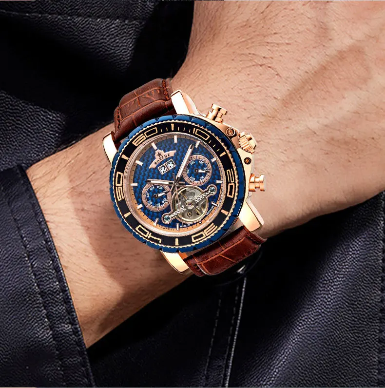 Wholesale Low Price WL037 Luxury Mens Wristwatch Handcrafted Leather Strap Tourbillon Mechanical Watch With Wholesale Price