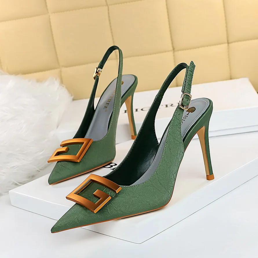 wedding luxury dress bridal pointed end ladies high heel shoes women sandal office stiletto fashion Metal buckle heels designer