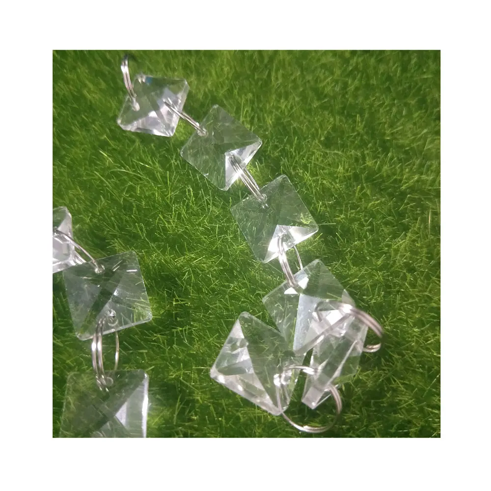 Clear Crystal Square Glass Bead Round Ring Beaded Garland For Chandelier Decoration