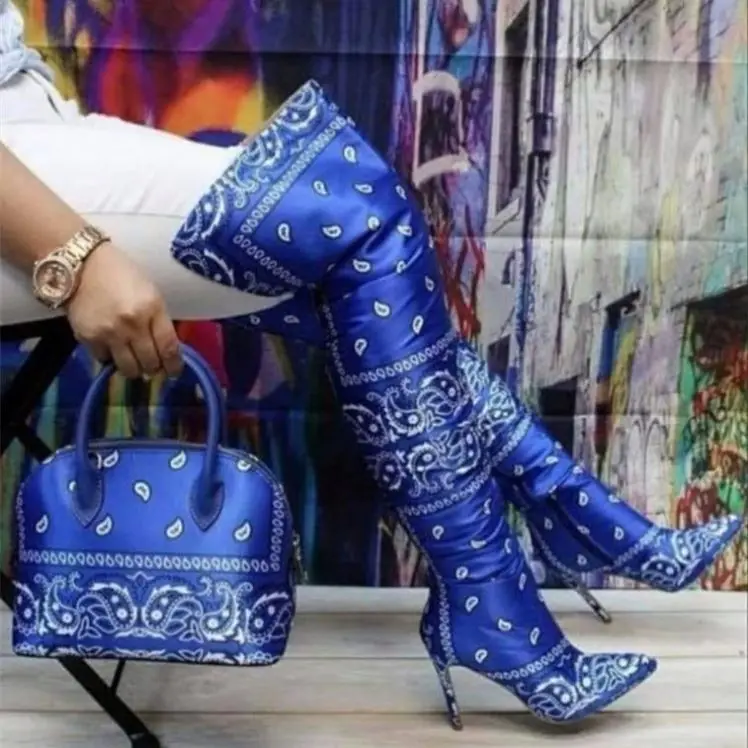 Wholesale New stylist bandana hand bags Lady Fashion Boots with Thin High Heel women boots (1600140059301)
