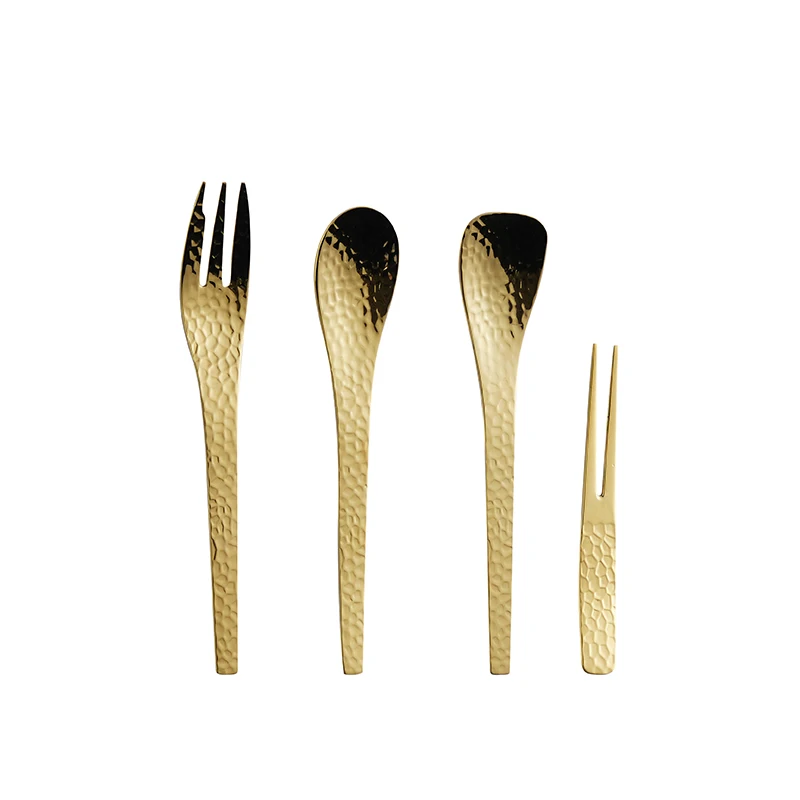 Nordic commercial stainless steel cutlery flatware matte gold colored silverware spoon fork set dinner knife