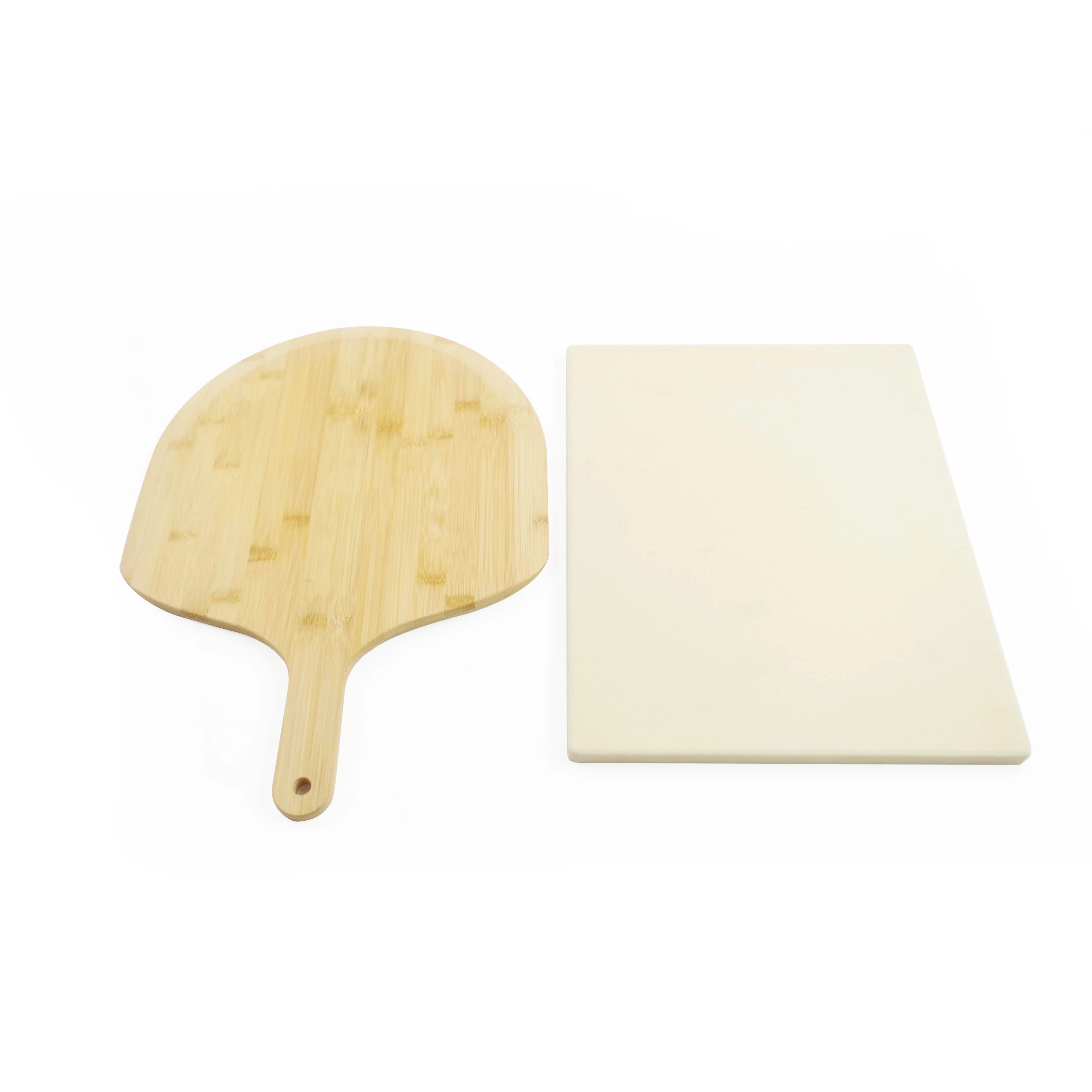 Bamboo Shovel Pizza peel Serving Tray Plate with Pizza Grilling Stone Charcuterie Pizza Spatula Paddle for Baking