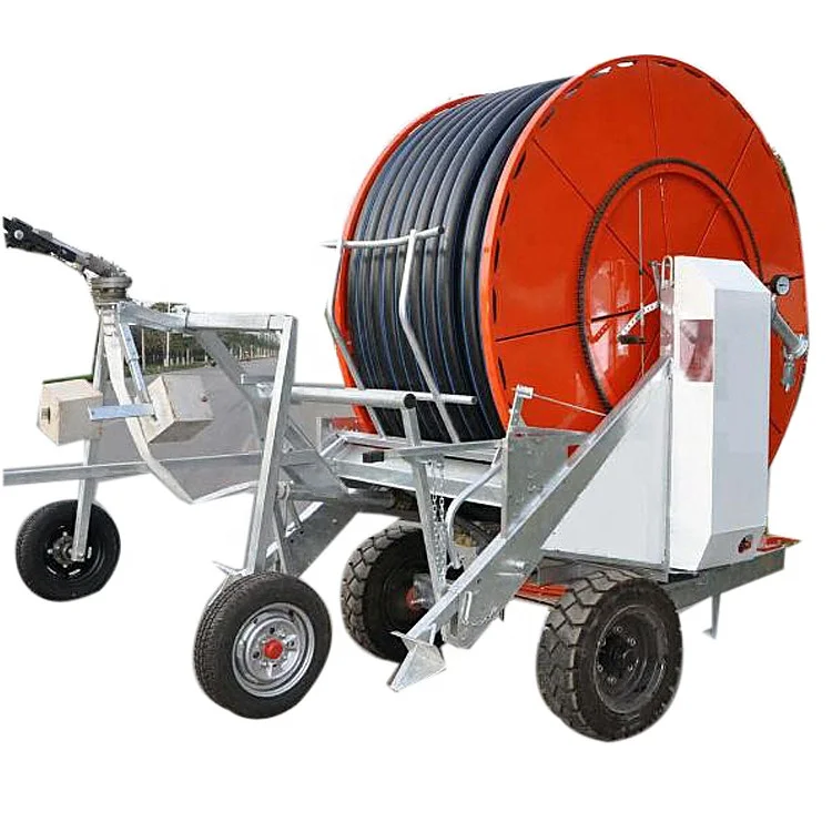 
Hose reel irrigation machine with travelling big rain gun sprinkler for farmland 