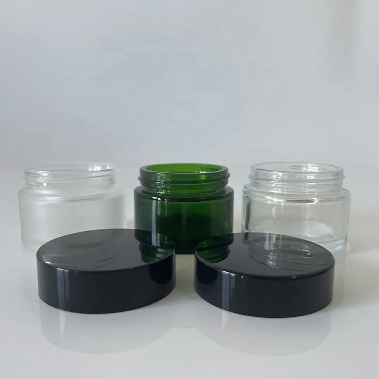 Wholesale Cosmetic Facial Cream Round Clear Glass Jar 5g 10g 20g 30g 50g 100g with Black Lid