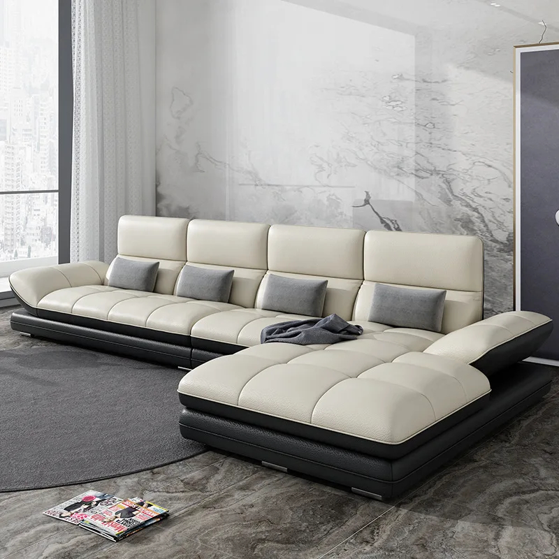 Modern Living Room Furniture Sofa Set Nordic Leather L shape Corner Sofas CELS011