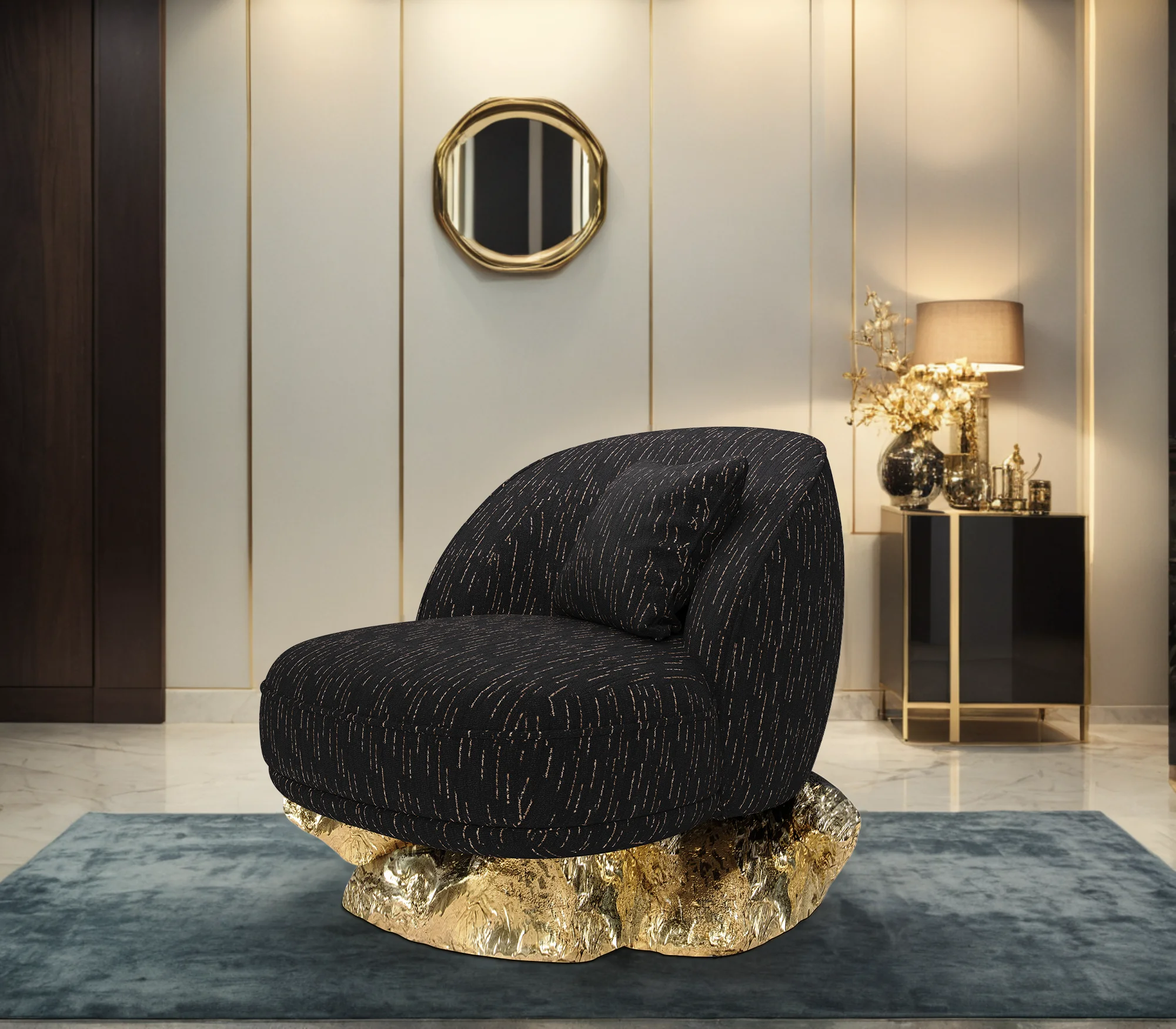 High quality brass base luxury black sofa villa home living room modern couch furniture