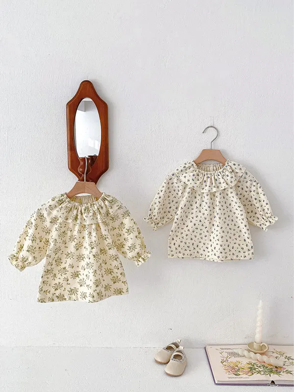 Spring Girls Ruffle Flower Top Baby Long Sleeve Lotus Collar T-Shirt Floral Base Shirt Doll Collar Top