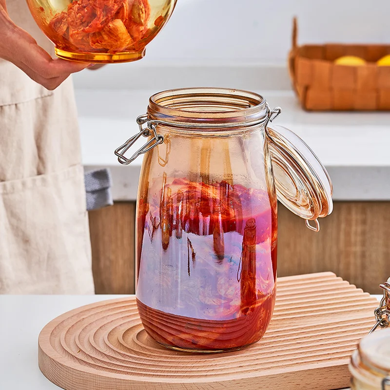 Wholesale Customized Sealed Glass Jar With Lock Lid For Honey Metal Clip Lock Glass Jar