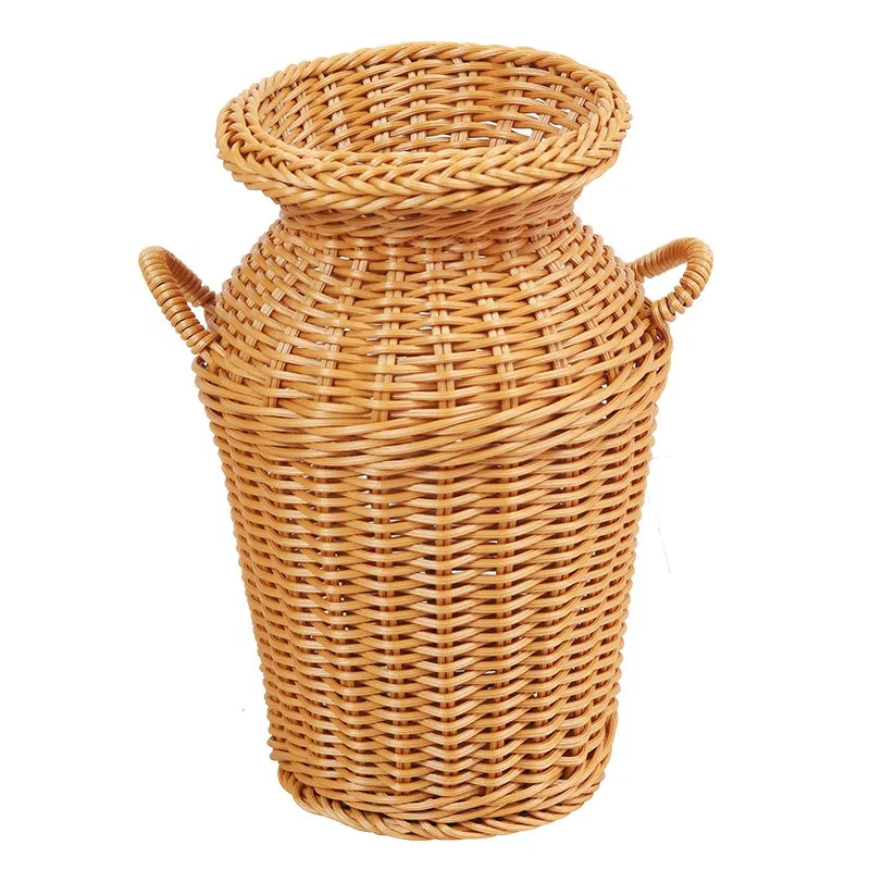FSP353 Japanese Home Decor Plastic PE Creative Home Decoration Flower Straw Woven Antique Rattan Glass Vase Plant Vases