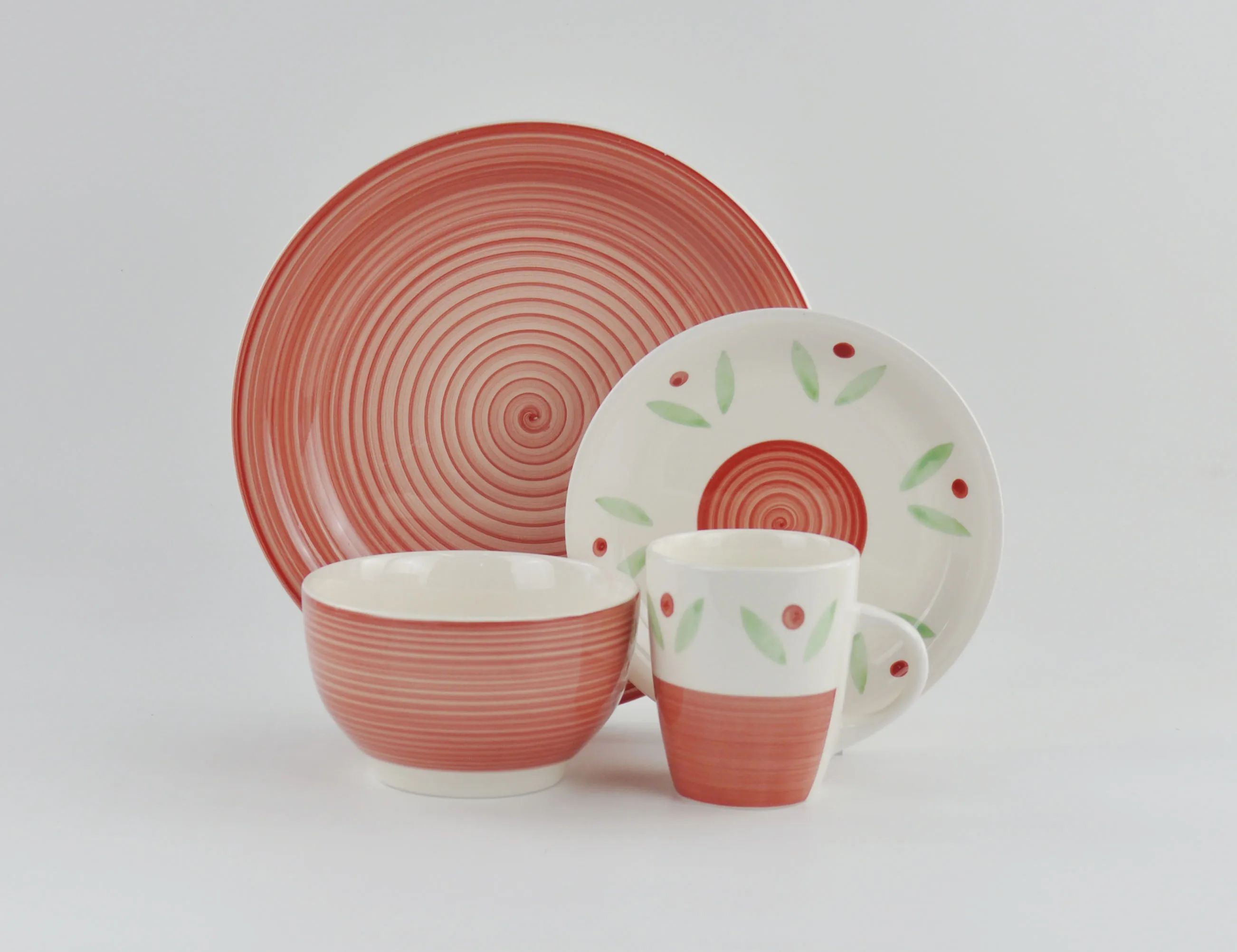 Handpainted Handmade Striped Round 16 pcs Plate Hand painting Dishes Set Crockery Stoneware Dinnerware Tableware Set