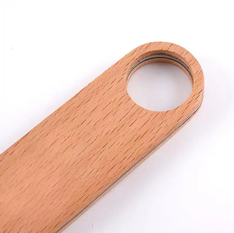DIY Wooden Handle Stainless Steel Large Flat Beer Bottle Opener Kitchen Tools Bar Beer Wine Openers Custom Logo