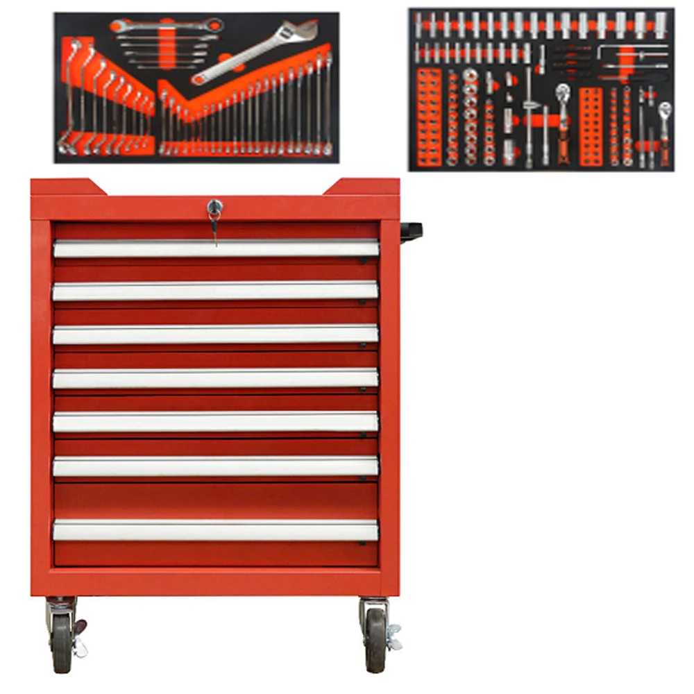 2024 new customized garage workshop drawer tool cabinet modular chest roller tool box cabinet garage aluminum handle and lock
