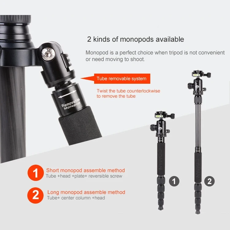 Zhongshan Coman professional carbon fiber camera tripod for digital camera compact high quality