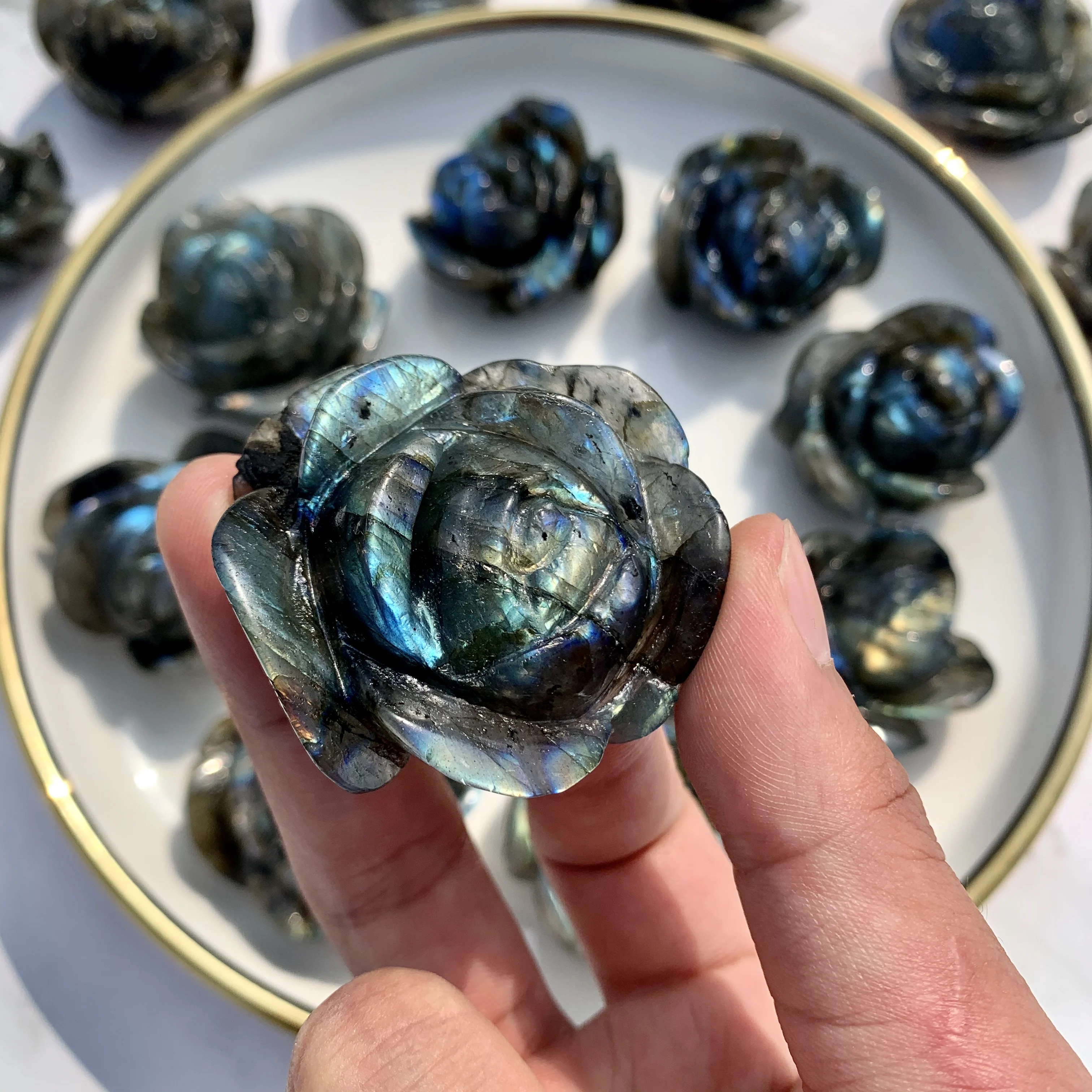 Wholesale Natural Stone Carving Crystal Crafts 3D Laboradorite Rose for Sale