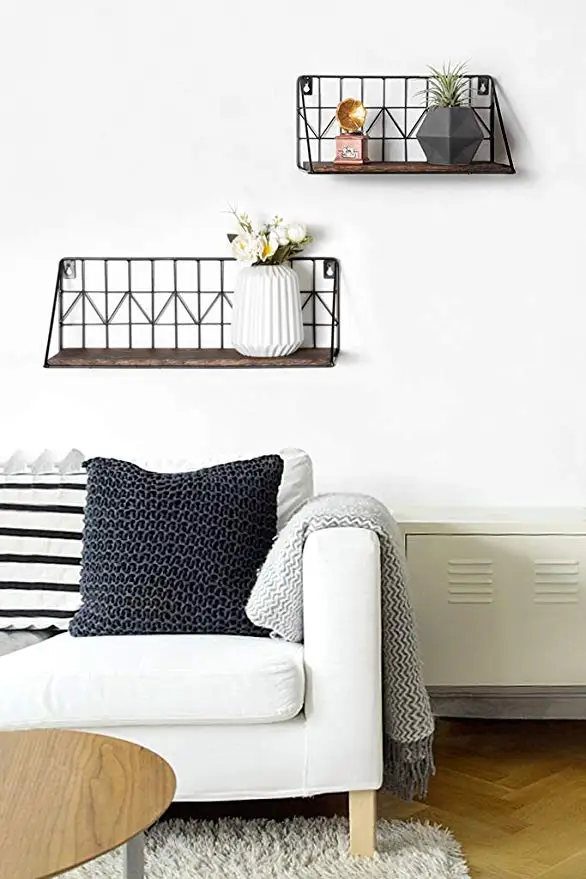 Newest Wall Mounted Grid Hanging Decor Wire Storage Shelf For Living Room Bedroom