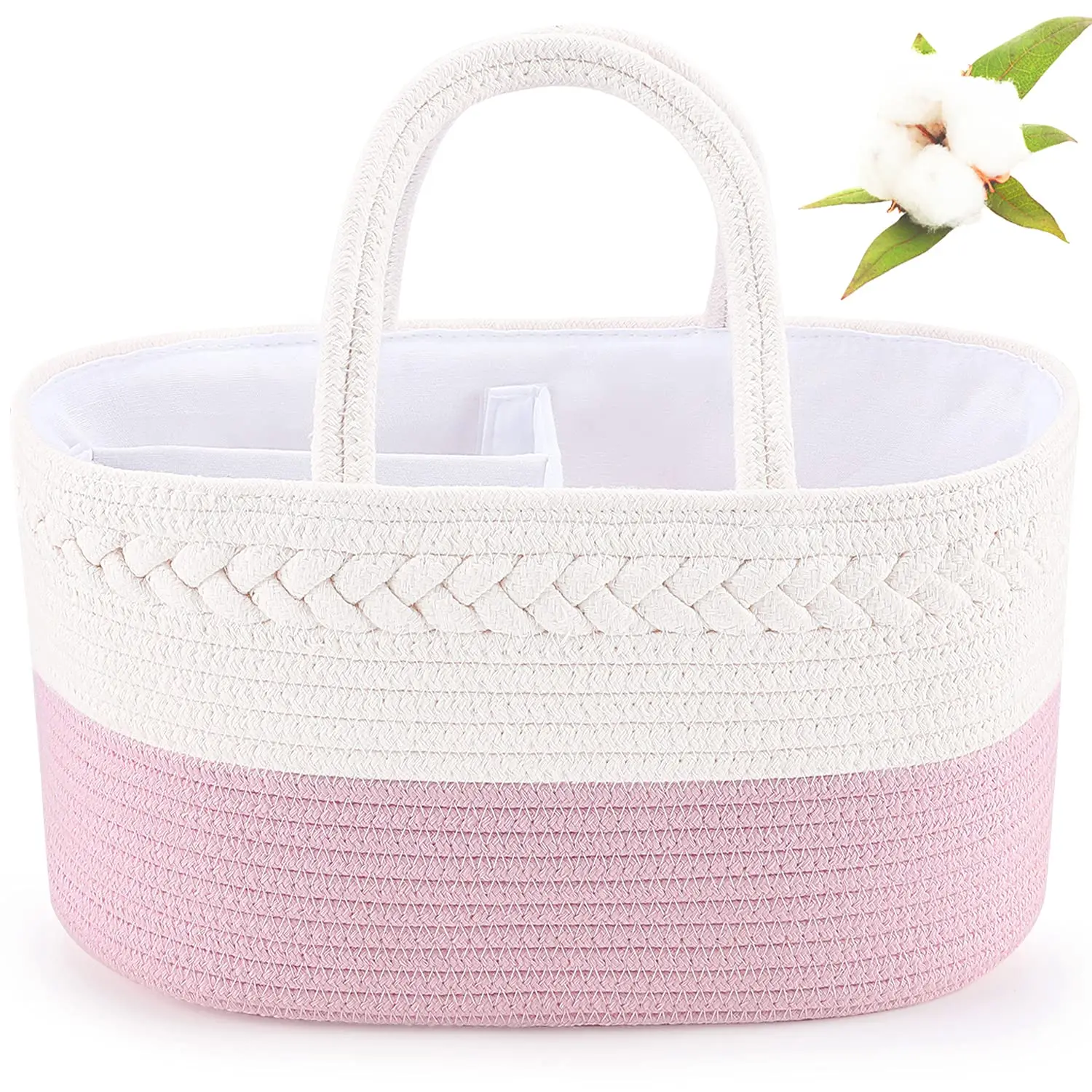 Nursery Baby Diaper Caddy Organizer Bin Cotton Rope Tote Basket for Changing Table Car Girls Pattern with Logo Storage Caddies