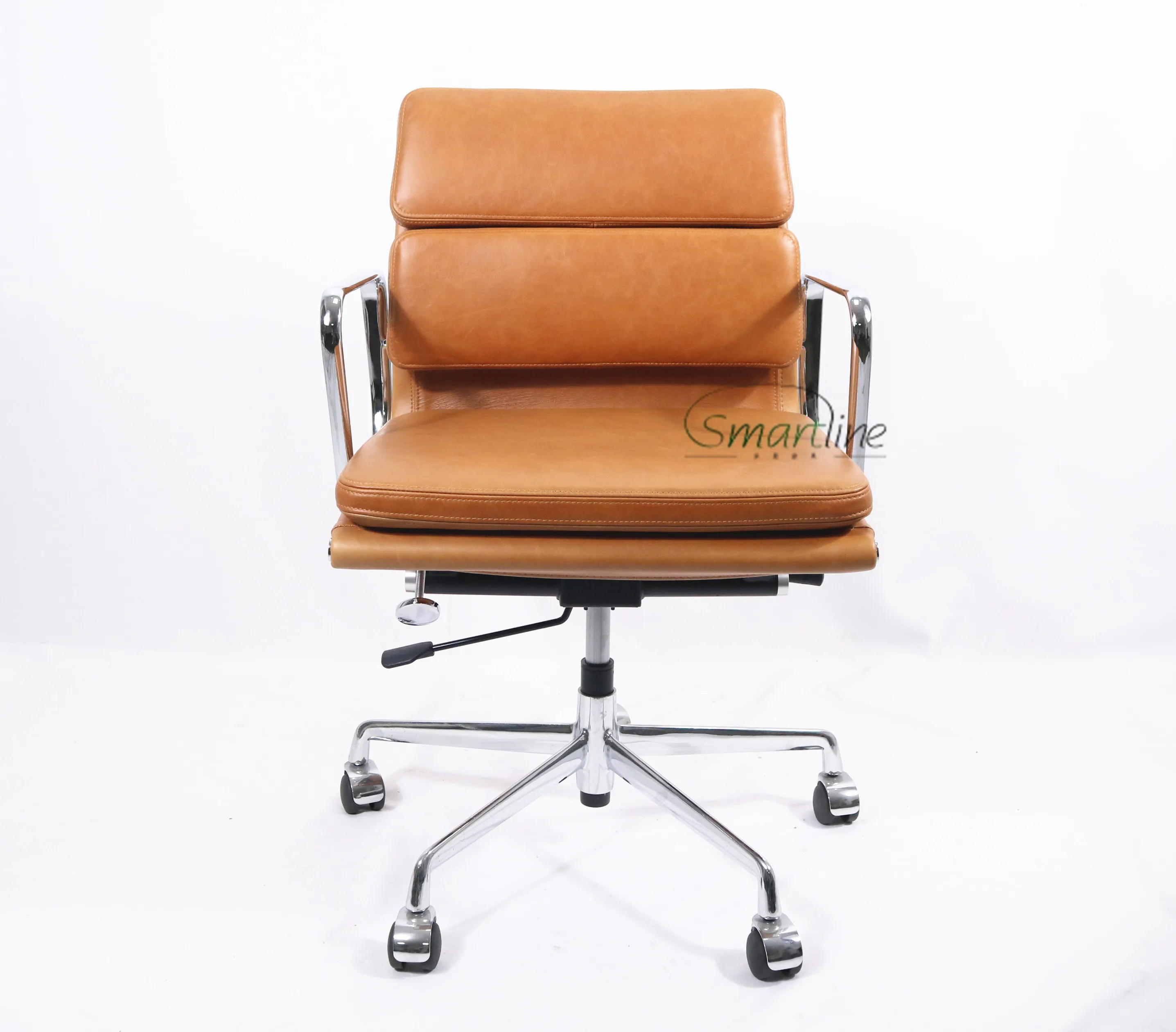 217 Style Soft pad Aluminum office chair Waxy Cognac Leather office chair