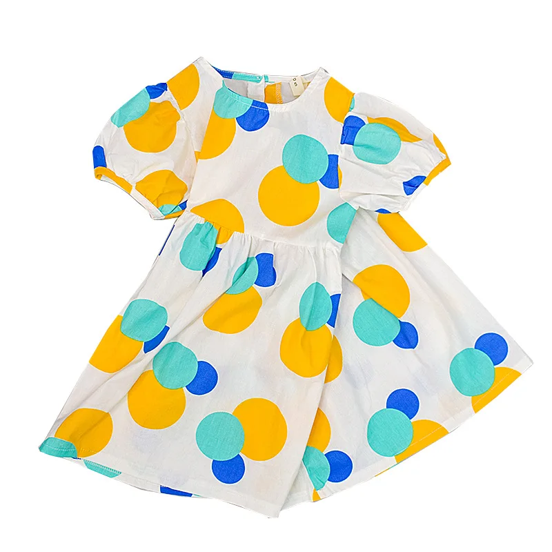 
New summer puff sleeve dot pattern baby girl party dress 